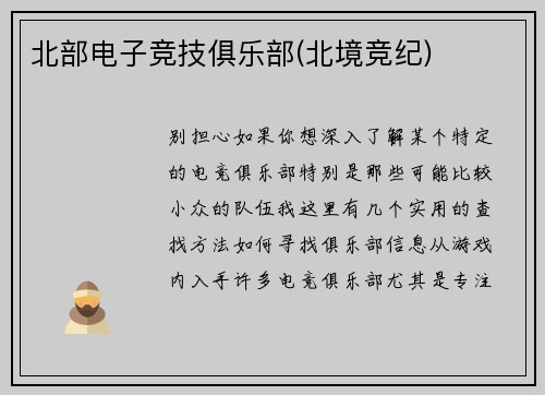 北部电子竞技俱乐部(北境竞纪)